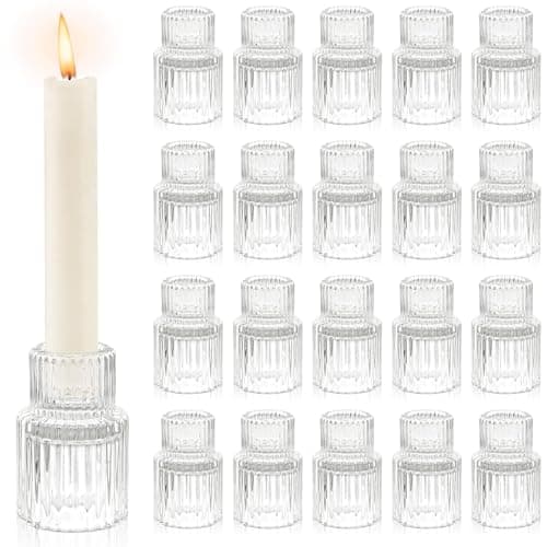 Glass Candlestick Holders Set of 20, Small Clear Taper Candle Holders