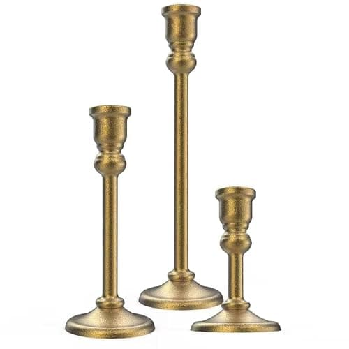 Set of 3 Golden Candlestick Holders