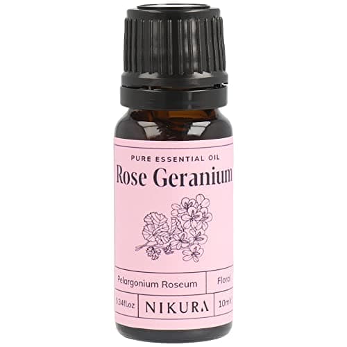 Nikura Rose Geranium Essential Oil - 10ml | Rose Geranium Oil for Sleep, Aromatherapy, Diffusers for Home, Candle-Making, Bath, Anxiety, Massage, Skin | 100% Pure Natural Oils | Vegan & UK Made
