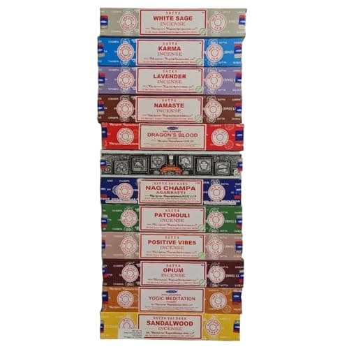 Satya Incense Sticks Variety Pack of 12 | Assorted Premium Masala Incense Gift Set | Nag Champa, Sandalwood, Super Hit, Dragon’s Blood, Patchouli | Home Fragrance & Meditation Joss Sticks