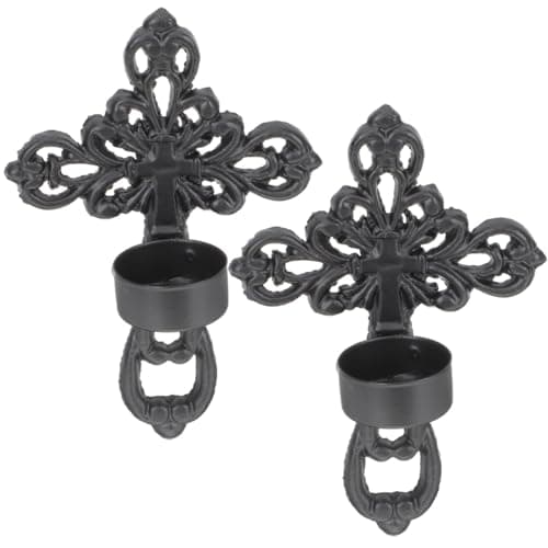 JECOMPRIS Cross Wall Sconce Candle Holder Wall Mounted Iron Candle Holder for Tea Lights 2 pcs Set with Nails Gothic Decor for Living Room Dining Room Study Wedding
