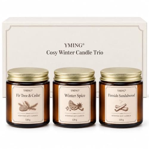 YMING Scented Candle Gift Set, 3 Winter Scents, 3 x 120 g, Soy Wax Blend