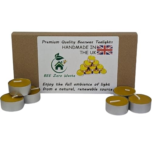 UK Handmade Pure Beeswax Tealights, BEE Zero Waste, Cotton Wick, 15 Pcs