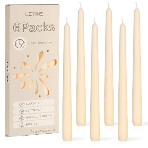 6 Pack Tapered Dinner Candles, 7-8 Hour Candlestick Long Burning (25cm)