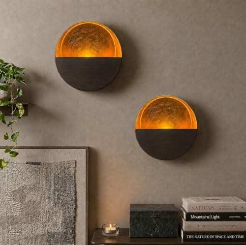 NativeSkins Eclipse Metal Wall Candle Holder Sconce Decoration - Set of Two Handcrafted Decorative Tea Light Wall Sconces for Living Room, Bathroom, Dining Room Gold Tea Candle Holder