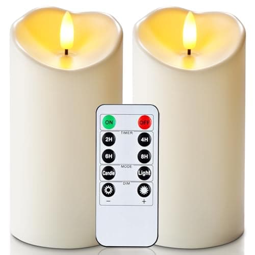 Homemory Outdoor Waterproof Flameless Candles, Ivory White, Set of 2, D 3"
