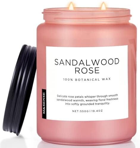 M&SENSE Sandalwood Rose Large Aromatherapy Candles for Relaxing Stress Relief 550g 110H Soy Wax Scented Candles Gifts for Women Men Organic Non Toxic Home Fragrance Candles Long Burning