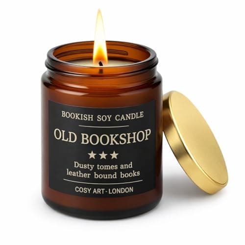 Old Bookshop Scented Candle 200ml | Luxury Bookish Soy Candle | Dusty Tomes & Leather Bound Books | 40+ Hour Burn | Gift for Dad, Him, Book Lovers & Father’s Day | Amber Glass Jar