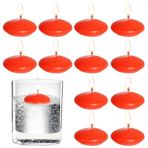 12 Pcs Floating Candles, 1.5 Inch Floating Candles Water Small Round Candle Red Candle for Wedding Christmas Table Centrepiece Christmas Table Decoration
