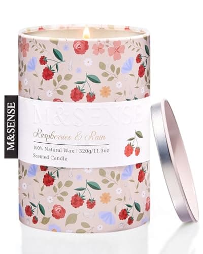 M&SENSE Raspberries Rain Organic Soy Scented Candles Gifts for Women 320g 60H Burn Time Floral Candle Gifts for Home Scented Spring Holiday Fruity Non Toxic Candles for Relaxation Stress Relief