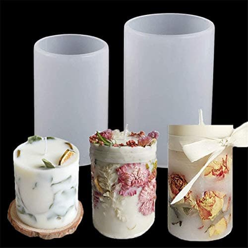 Fantasyon 2Pcs Cylinder Silicone Candle Moulds 2 Size10 x 6cm/9x5.3cm