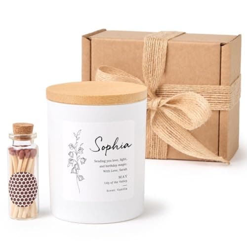 Pomchick - Personalised May Birth Flower Candle Gift Set – Lily of the Valley Design – Birthday Gift Inspired by the May Birth Month