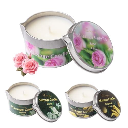 Massage Candle 3 Pack Soy Wax, Low Temp SPA Oil, 65g Rose Myrrh Bergamot