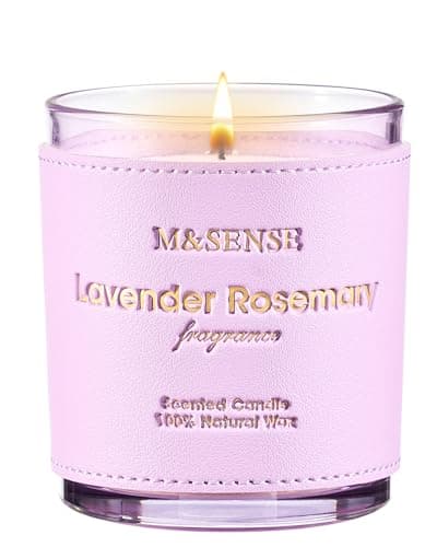M&SENSE Lavender Rosemary Soy Aromatherapy Scented Candles for Stress Relief Relaxing 280g 42H Unique Design Leather Candles Gifts for Women Men Organic Vegan Home Fragrance Candle for Home Decor