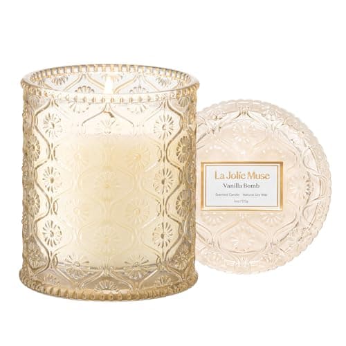 LA Jolie Muse Vanilla Bomb Candle, Vanilla Scented Candles Gifts for Women, Natural Soy Candles for Home Scented, 6 oz 40 Hours Burn