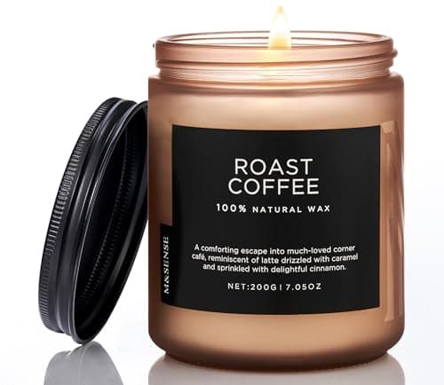 M&SENSE Roasted Coffee Scented Candles, Natural Soy Wax Jar Candle 7.05oz 50 Hour Burning, Floral Non Toxic Aromatherapy Candle Gifts for Home Decor