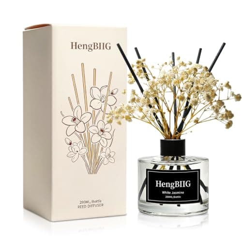HengBIIG Reed Diffuser Sets, 200ml White Jasmine Diffuser with 8 Sticks Home Fragrance for Bedroom Bathroom, Home & Office Decor