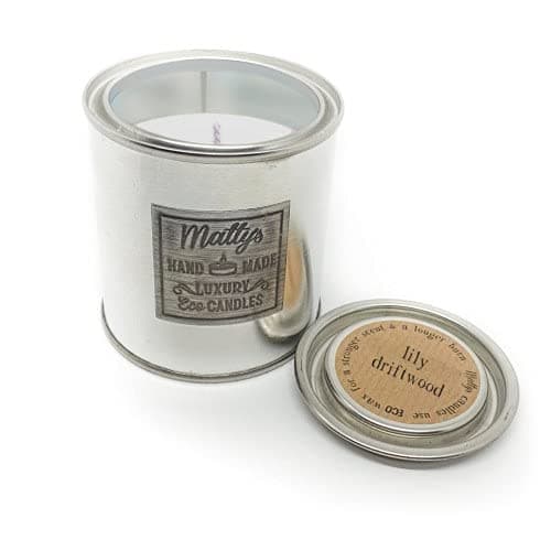 Lily and Driftwood Scented Coconut & Rapeseed Candle. ECO Recyclable Packaging. Vegan Friendly