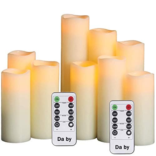 Da by 9 Pack Ivory Paraffin Wax Flameless Candles, Realistic Flickering LED Pillar Candles with Remote Control, Battery Powered Soft Warm Candle Lights for Home Wedding Party Indoor Outdoor Decor