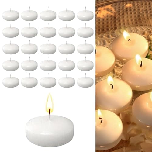 Floating Candles,20 Pcs 3.7 cm Swimming Candles Large Made of Paraffin Long Burning Time up to 1.5 Hours Smoke-Free & Odorless for Wedding Romantic Decoration Table Decoration Floating Candles