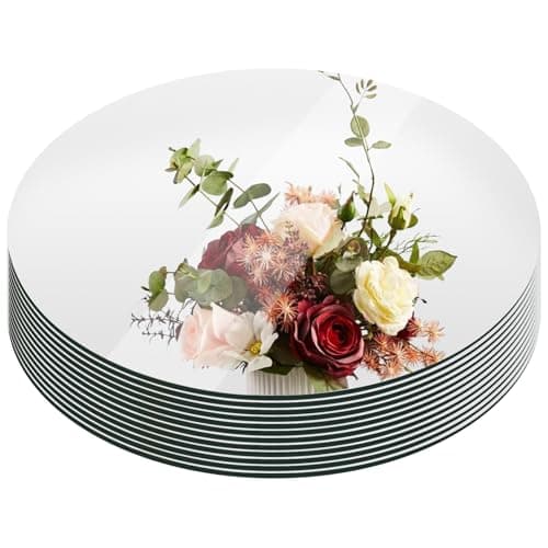 Suwimut Set of 12 Round Mirror Candle Plate, 30.5cm/12" Round Trays, Circle Glass Tiles for Table Centerpieces, Wedding Party Decorations, Wall Decor, Crafts, 1.7mm Thick