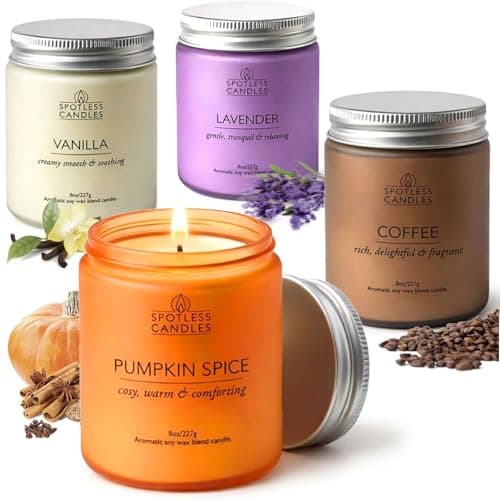 4 x 8oz Scented Candles Gift Set, Frosted Glass Jars