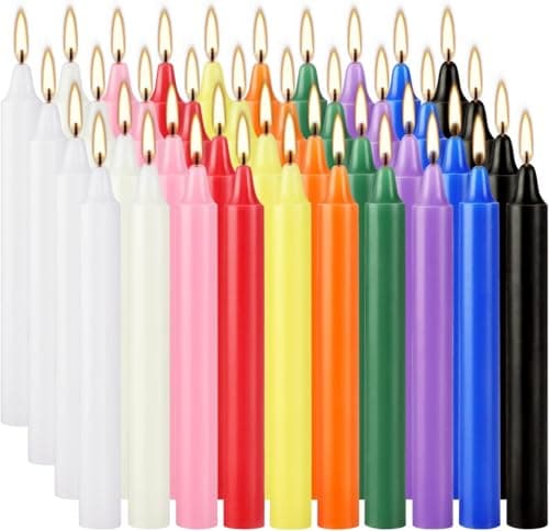 LIVEN 40 pcs Spells Chime Candles Unscented Assorted Colors Mini Taper Candles | 4" Tall x 1/2" Diameter | Chime Ritual Spell Taper Candle