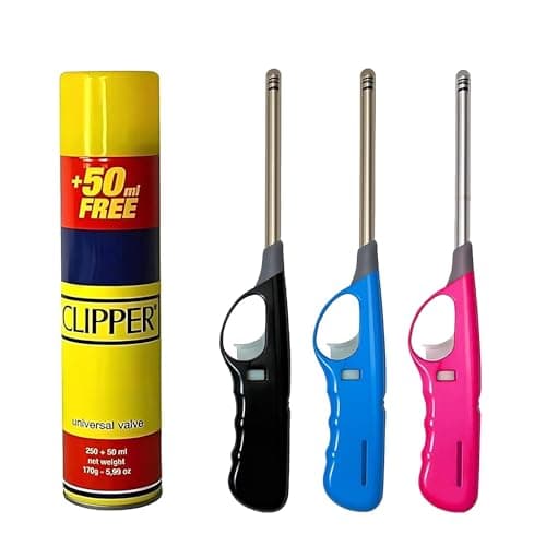 UR CHOICE Refillable Long Reach Gas Lighters, 3 Pack + Clipper Gas