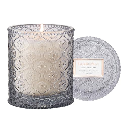 LA Jolie Muse Linen Cotton Clean Scented Candles for Home, Soy Wax, 40 Hrs