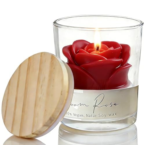 Valentine's Day Red Rose Scented Candles for Her Girlfriend Mother Wife, Clear Glass Candles for Valentine Mother's Day Anniversaries Gift Wedding Party Home Decoration