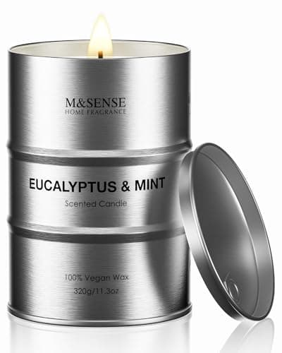 M&SENSE Eucalyptus Mint Scented Candle, 320g Organic Soy Wax, Up to 70 Hours Burn Time, Non Toxic Fresh Home Fragrance Candle, Luxury Spa Gift for Men and Husband, Stress Relief and Relaxation