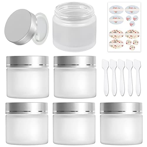 6 Pack 2 oz Frosted Glass Jars with Silver Lids