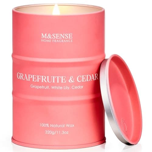 M&SENSE Grapefruit Cedar Scented Candle, 320g Organic Soy Wax, Up to 70 Hours Burn Time, Non Toxic Fresh Home Fragrance, Aromatherapy Gift for Women and Men, Relaxation and Home Decor