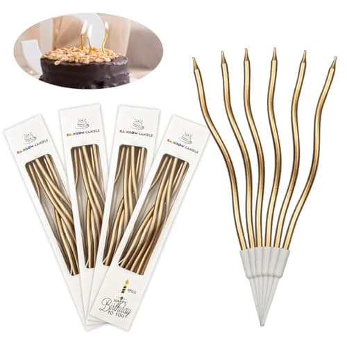 SHSMPXOY Pack of 24 Birthday Candles Spiral Cake Candles for Cake Decorations Curves Colourful Birthday Candle with Holders for Birthday Candles Parties Weddings Party Decorations Easter(Champagne)