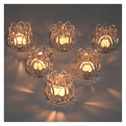 YoHyien Set of 6 Glass Tea Light Candle Holders, Tulip Tealight Holders for Table Centerpiece, Votive Candle Holders for Christmas, Wedding, Birthday Party, Home Decor (Clear)
