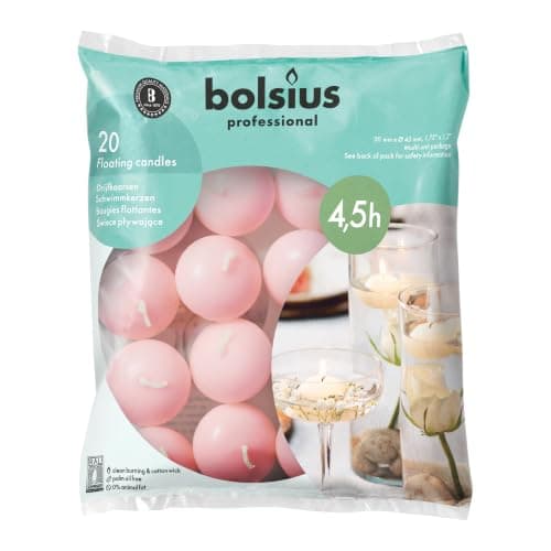 Bolsius Floating Candles - Pink - Pack of 20 - Diameter 45 mm - Length Burning Time 4.5 Hours - Praffin Wax - Without Palm Oil - Decorative Household Candles