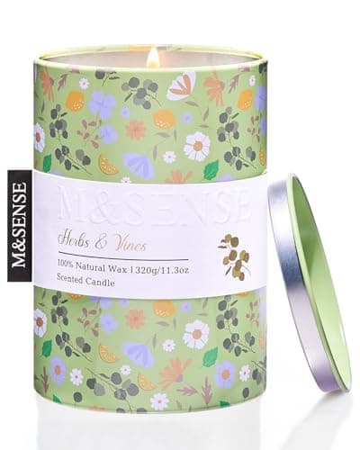 M&SENSE Herbs Vines Organic Soy Scented Candles Gifts for Women 320g 60H Burn Time Jar Candle Gifts for Men Spa Non Toxic Aromatherapy Candles for Relaxation Meditation Spring Holiday