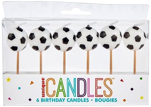 Black & White Soccer Ball Birthday Candles (7cm) Pack of 6 - Cake Topper Picks, Festive Party Decorations