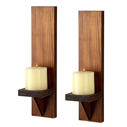 BSTKEY 2pcs Wooden Wall Mounted Candle Sconces with Countersunk Hole, Brown