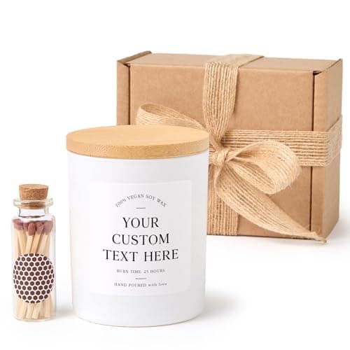 Personalised Candle Gift Box | Custom Text Soy Wax Candle with Ribbon Matches | Gift for Her Him Friend Birthday Anniversary