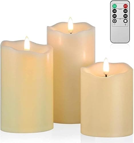 NOXINDA LED Candles with Remote, Set of 3 Flickering Pillar Candles