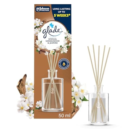 Glade Reed Diffuser, Home Fragrance Infused with Essential Oils, Room Air Freshener With Up to 5 Weeks of Continuous Fragrance, Sandalwood & Jasmine, 50ml
