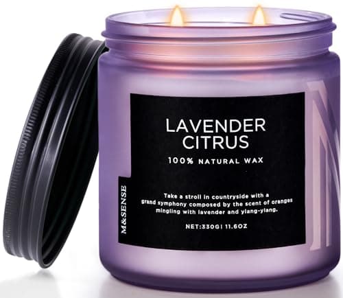 M&SENSE Soy Candles for Home Scented, 11.6oz Lavender Citrus Aromatherapy Candles, 70H Burn Time, Stress Relief Gifts for Mom Girlfriend Teacher, Medium Jar Candle for Spa, Bath, Yoga