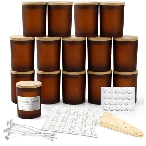 15 Pack 7oz Brown Glass Jars with Airtight Lids – Empty Candle Making Containers, Spice Storage Jars for Food, Powder, DIY Crafts, Honey, Wedding Party Favors – Amber Glass
