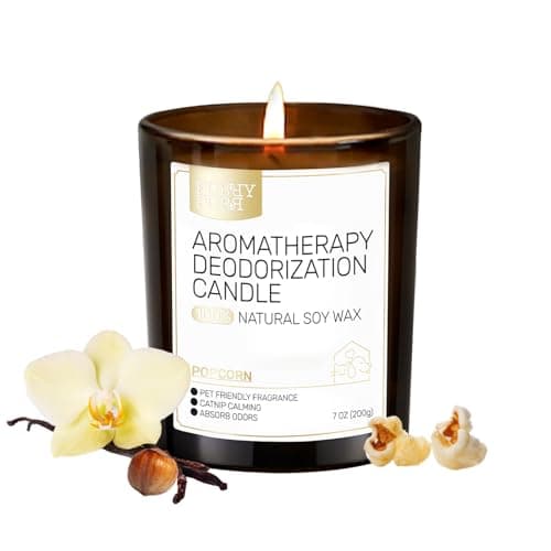 FURRYPURR Odor Eliminator Candle, Vanilla Popcorn Scented Candle, Pet-Friendly Soy Candles, 60 Hours, 7 oz