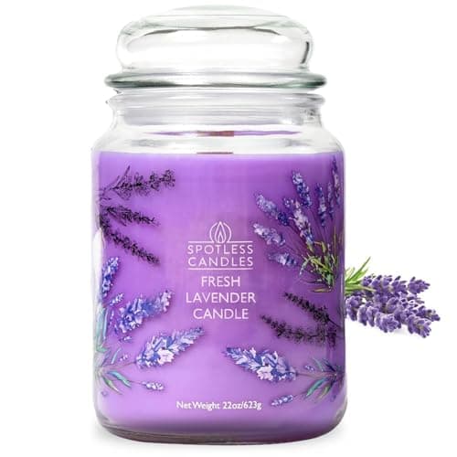 Lavender Candle 22oz Gift Boxed: 130 Hour Burn, Minimum 10% Fragrance Oil, Crackling Wooden Wick, Bergamot Lavender & Cedar, Hybrid Soy Wax, Large Jar Candle for Sleep by Spotless Candles