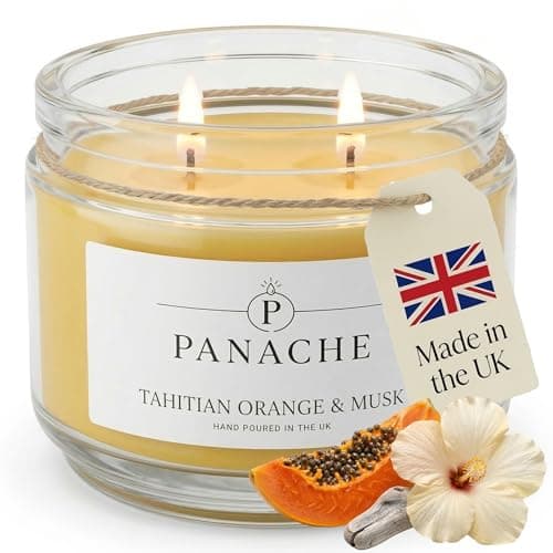 Panache Tahitian Orange & Musk Scented Candle – Double Wick Soy Wax Candle, 48 Hour Burn Time, Hand Poured in UK, Clean Burning Cotton Wicks, Luxury Glass Jar Candle for Home Fragrance & Gifts (320g)