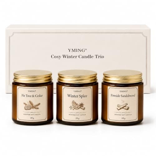 YMING Scented Candle Gift Set, 3 Winter Scents, 3 x 120 g, Soy Wax Blend