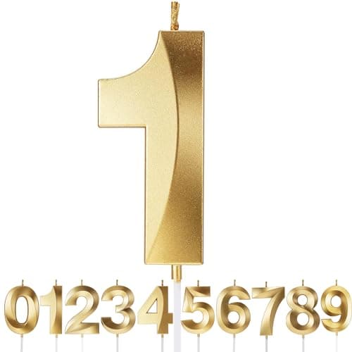 Birthday Candles Number Candles Age Year for Cakes Happy Birthday 3D Designed Wedding Anniversary Party Cake Topper Decorations (Gold, 1)