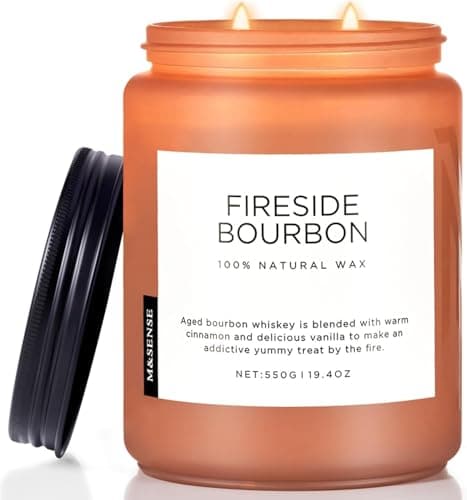 M&SENSE Fireside Bourbon Scented Jar Candle, Large 550g Natural Soy Wax